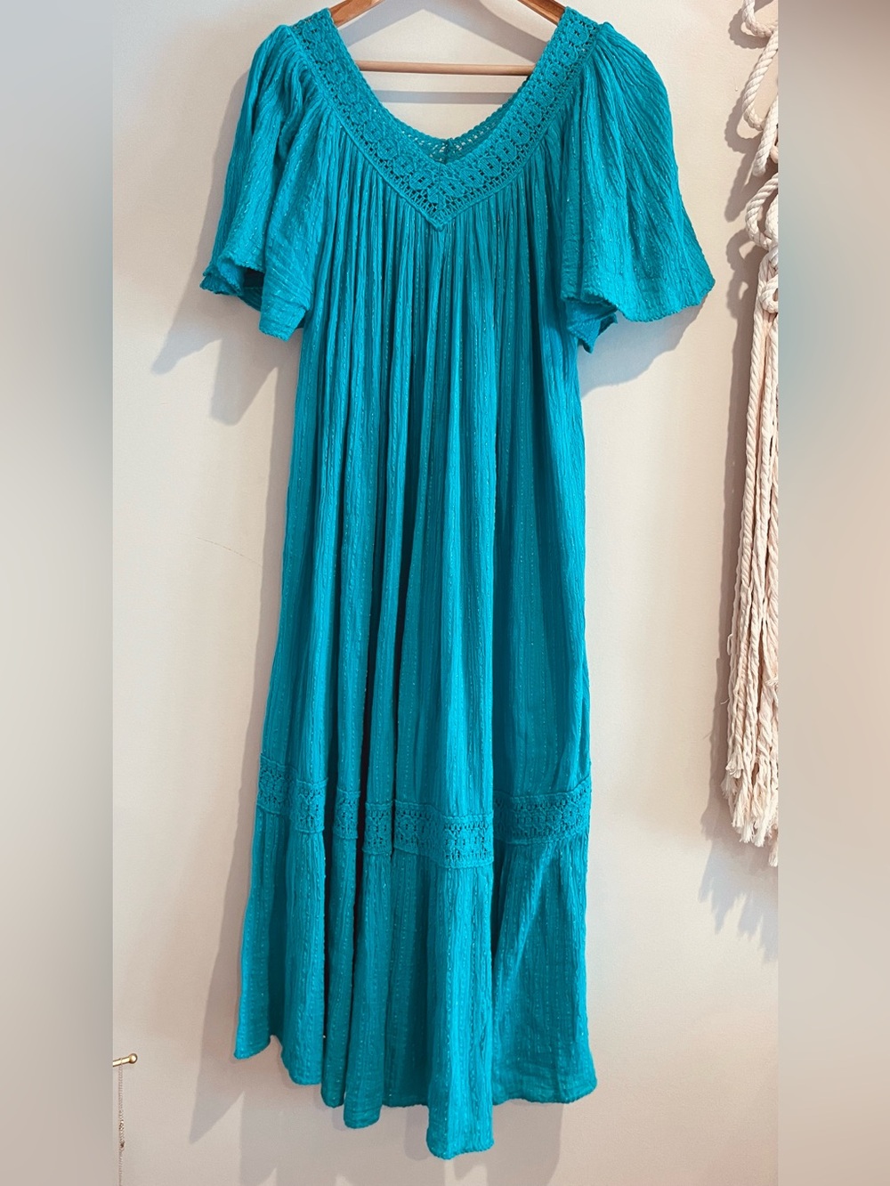 Vintage Beth Michaels Caftan Maxi Dress Kaftan Lounge Cover Up Gauze Turquoise L